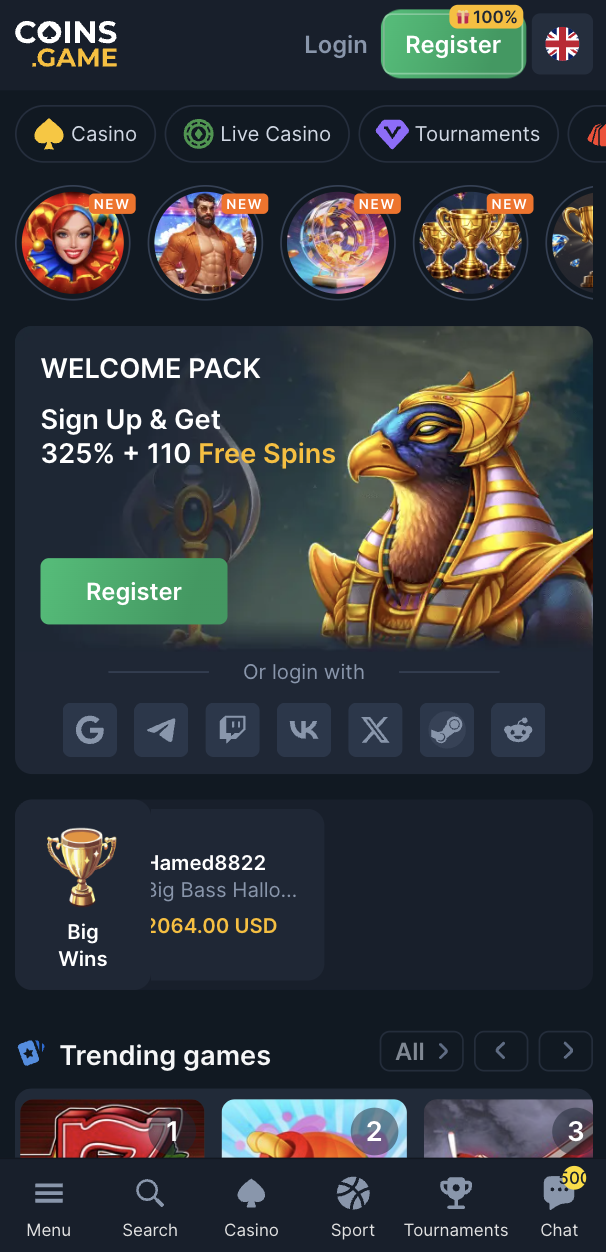 Coins Game Casino mobile app